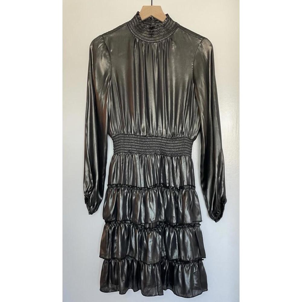 Nanette Lepore Womens Size 8 Metallic High Neck Smocked Mini